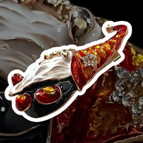 Sparkly Holiday Gnome Brooch - Whimsical Pin for Festive Attire - Picture 3 of 4